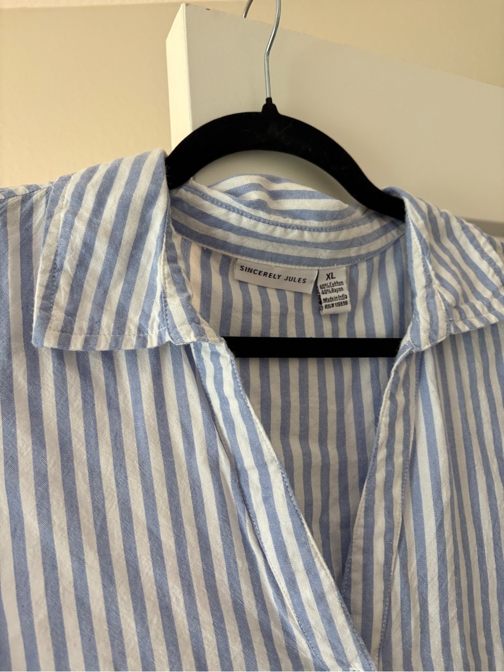 Sincerly Jules Blue & White Striped Short-Sleeve Button Tunic - Picture 2 of 2